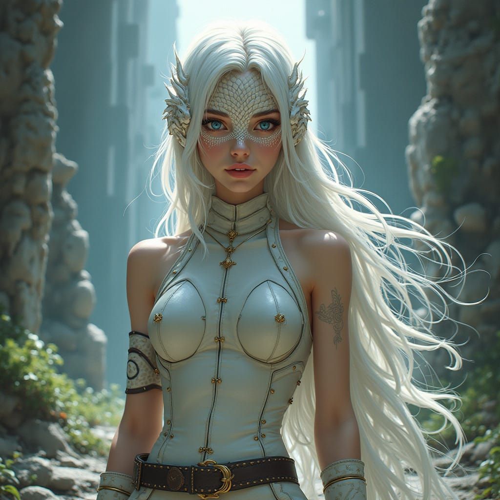 Futuristic Warrior Goddess in Ancient Ruins