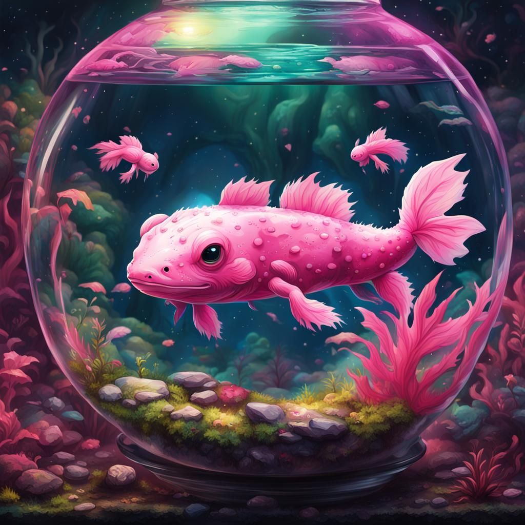 Cute Pink Axolotl in Graffiti Terrarium
