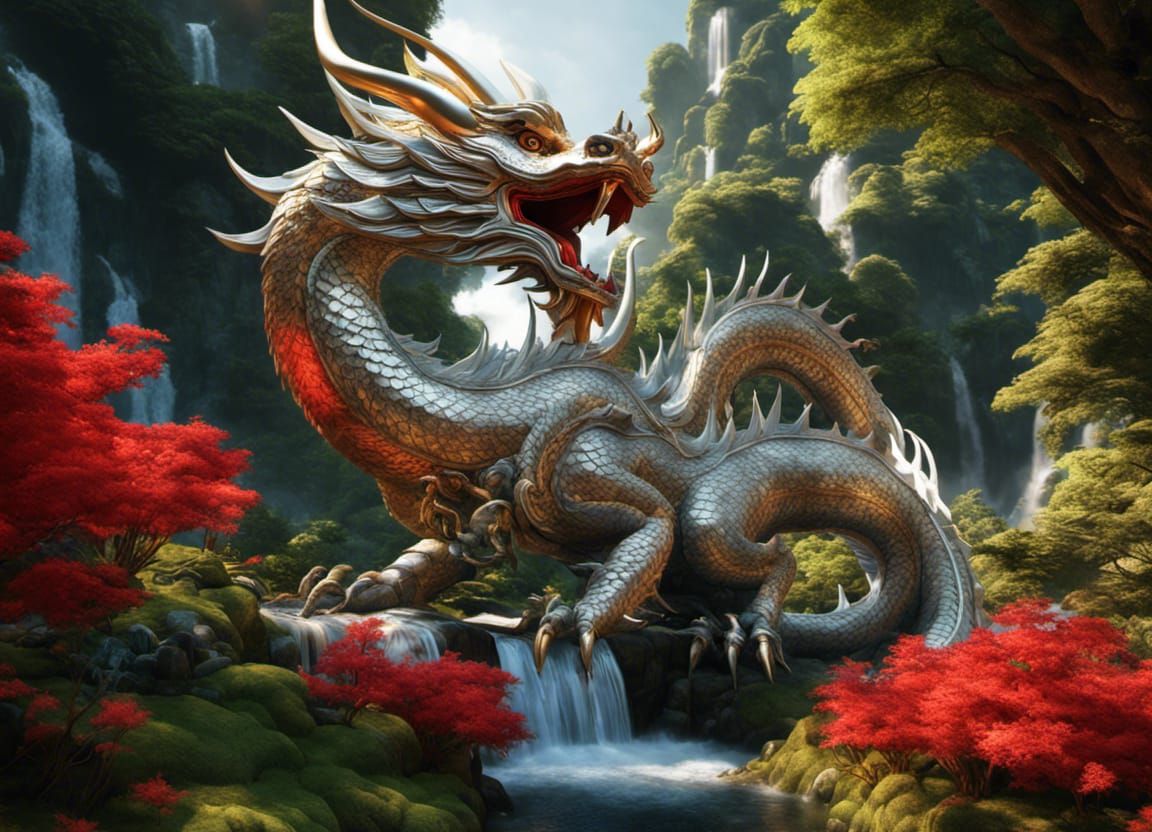 Biomechanical Dragon in Ethereal Flower Glade