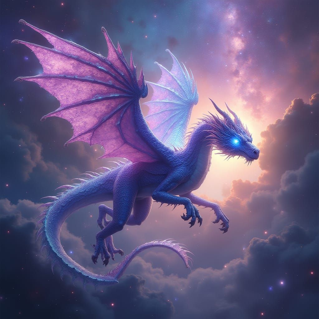 Crystal Dragon Soaring Through Cosmic Nebula