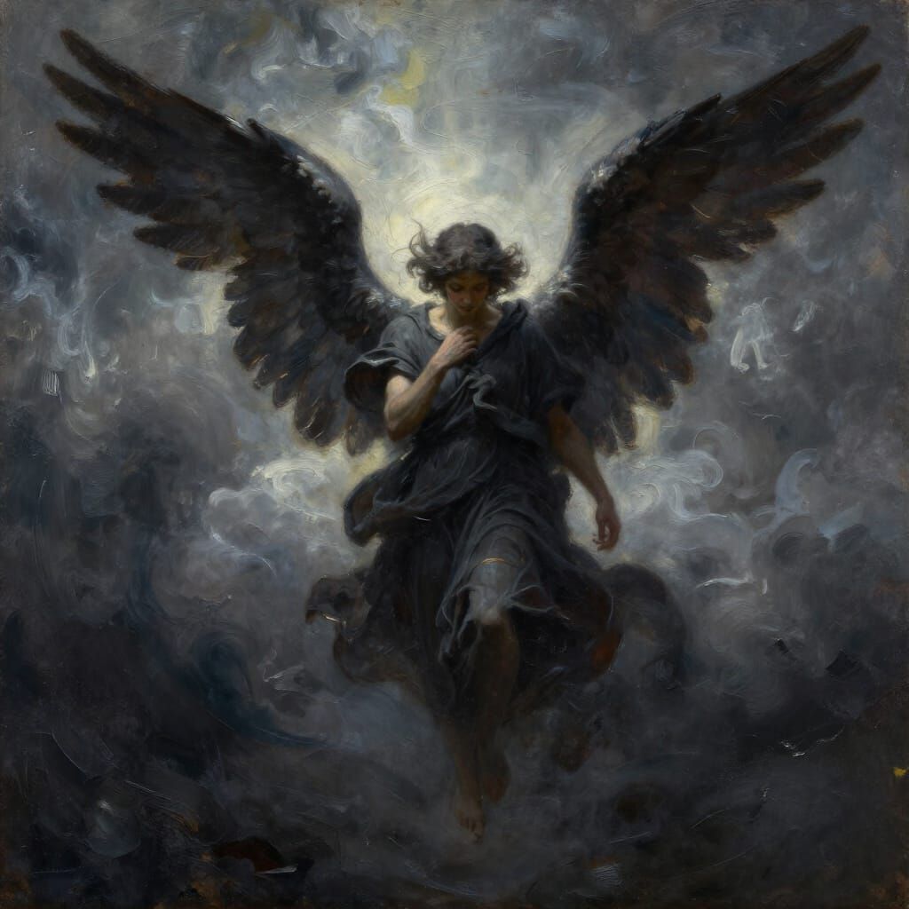 Dark Angel in Stormy Sky Oil Painting