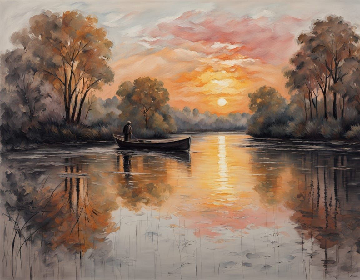 Golden Serenity on a Neo-Impressionist Riverbank