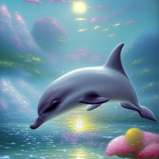 Ethereal Baby Dolphin in Fantasy Landscape