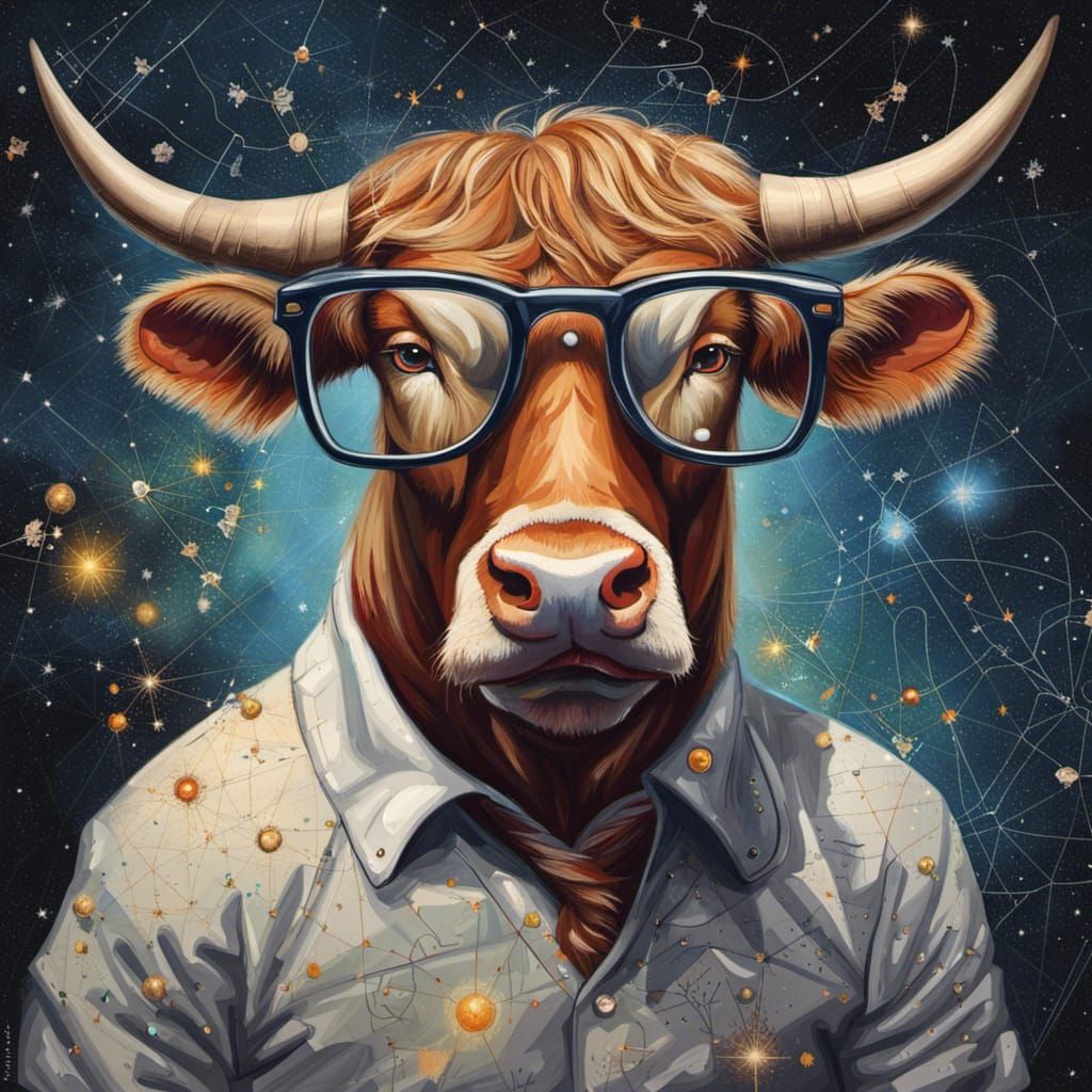 Anthropomorphic Bull Professor Portrait in Oil Painting Styl...