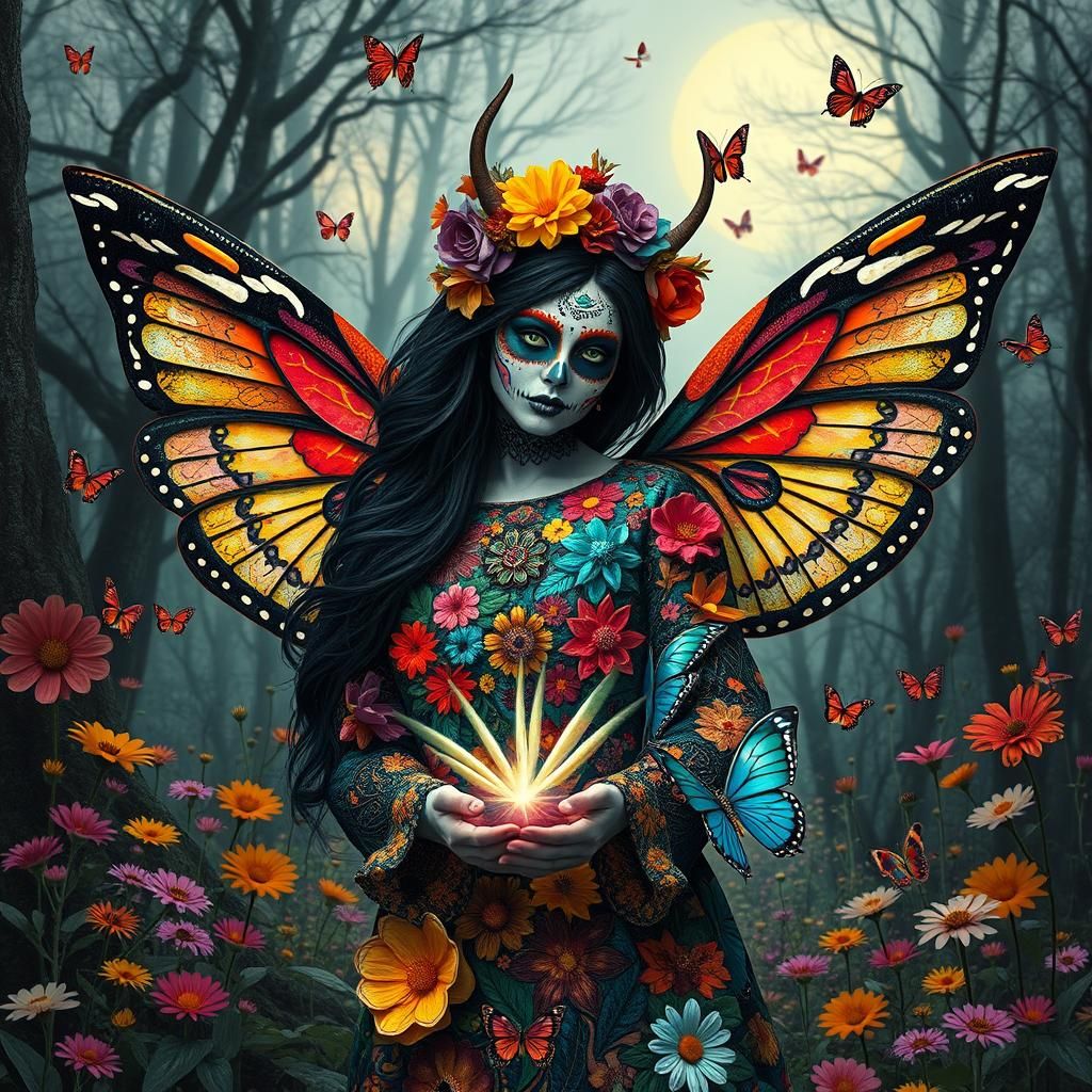 Winged Spirit in Día de los Muertos Costume