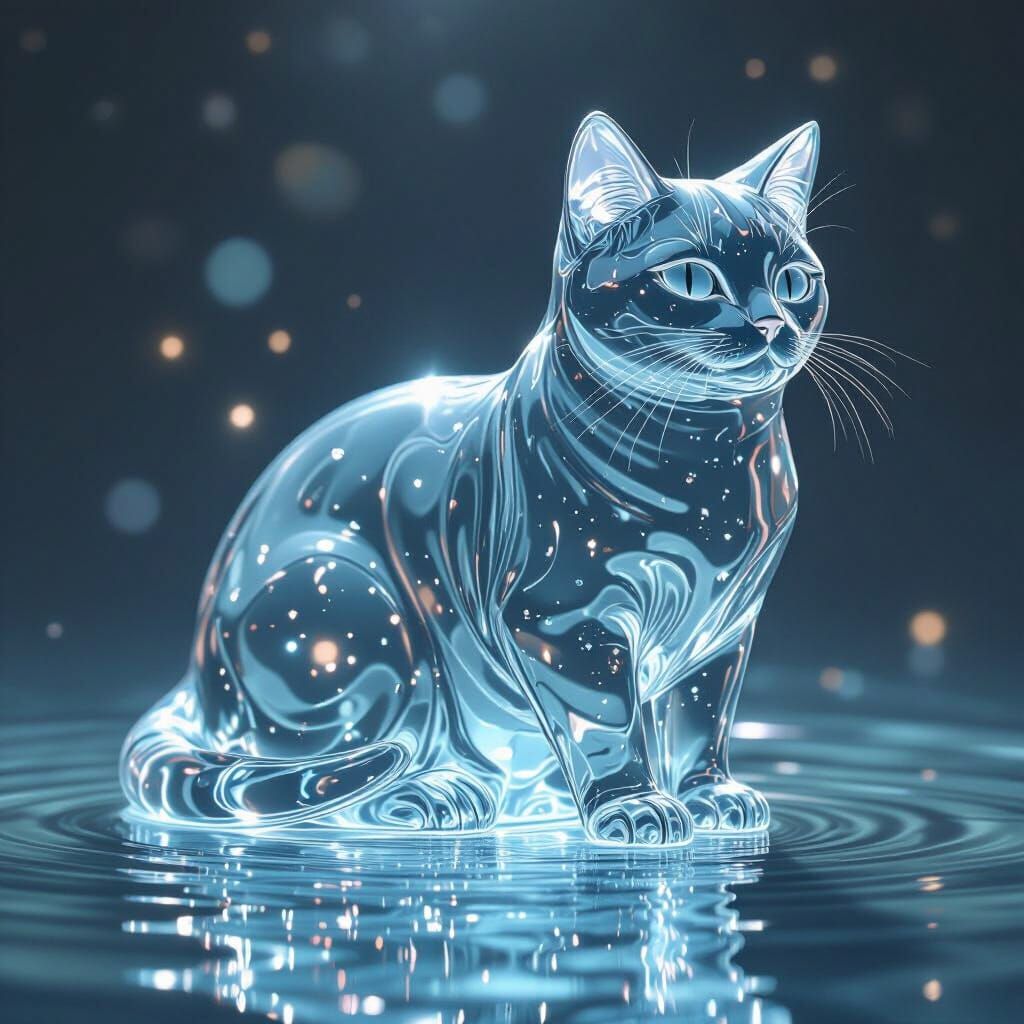 Ethereal Water Cat Sculpture Inspired by Digital Artists