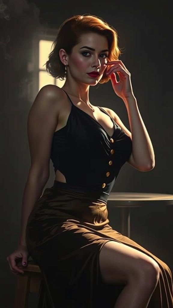 Film Noir Woman in 1940s Style, Golden Lighting