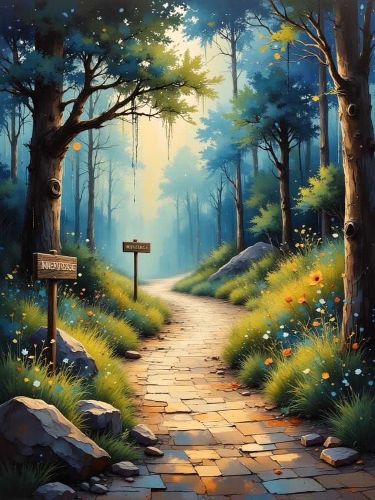 Pathway from Darkness to Sunshine in Painterly Style