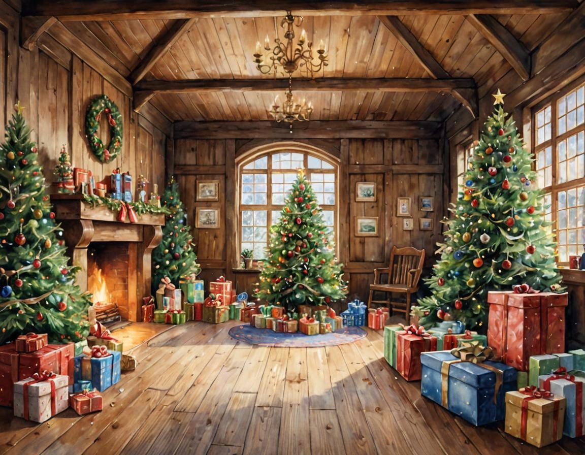 Whimsical Watercolor Christmas Scene