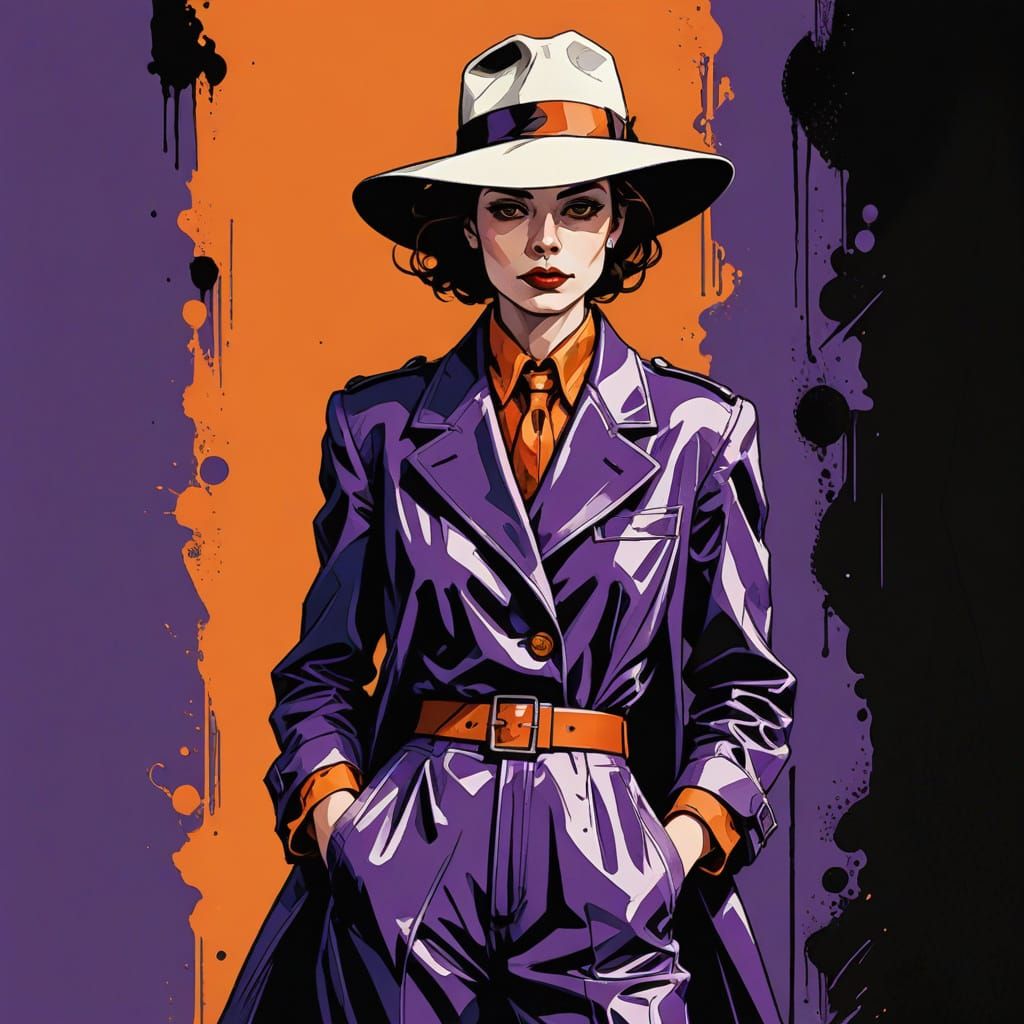 Angular Woman in Bold Purple Zoot Suit
