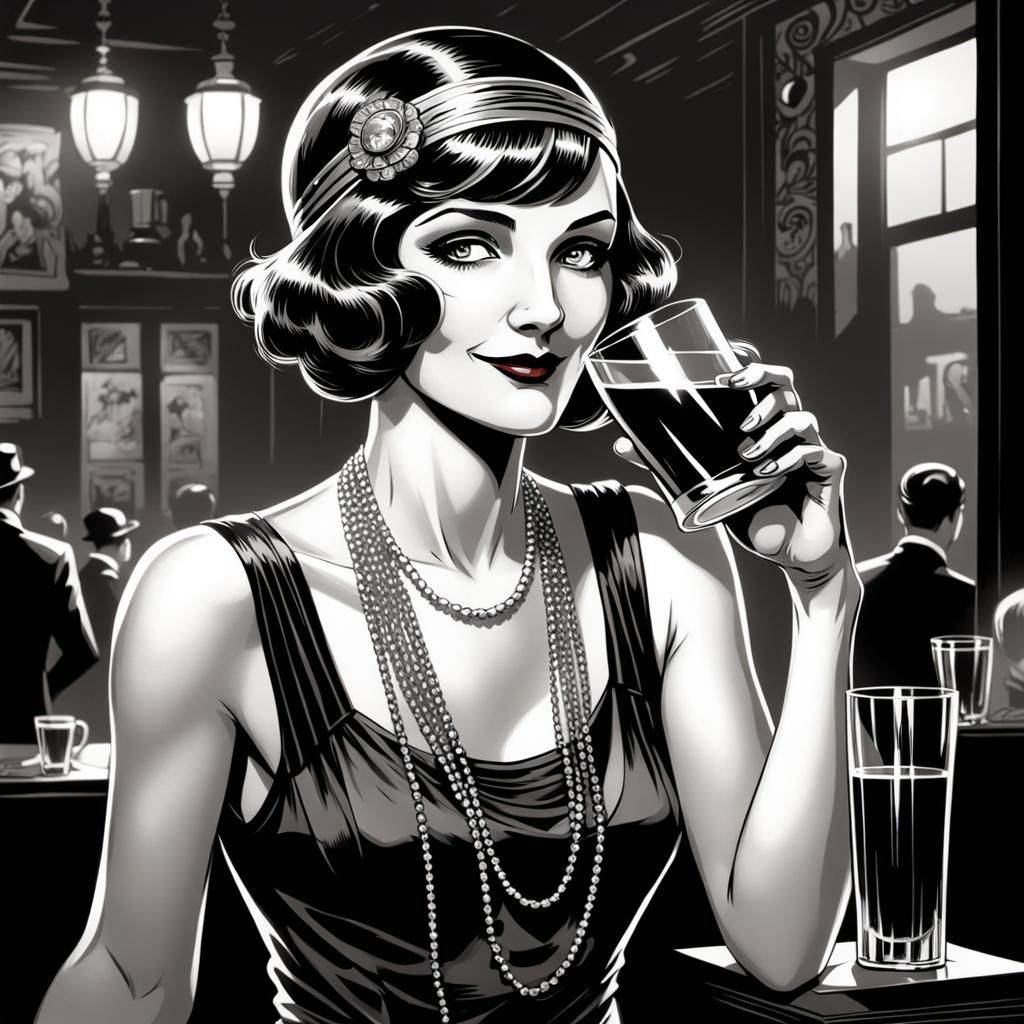 Flapper Girl in Comic Art Style, 1920s