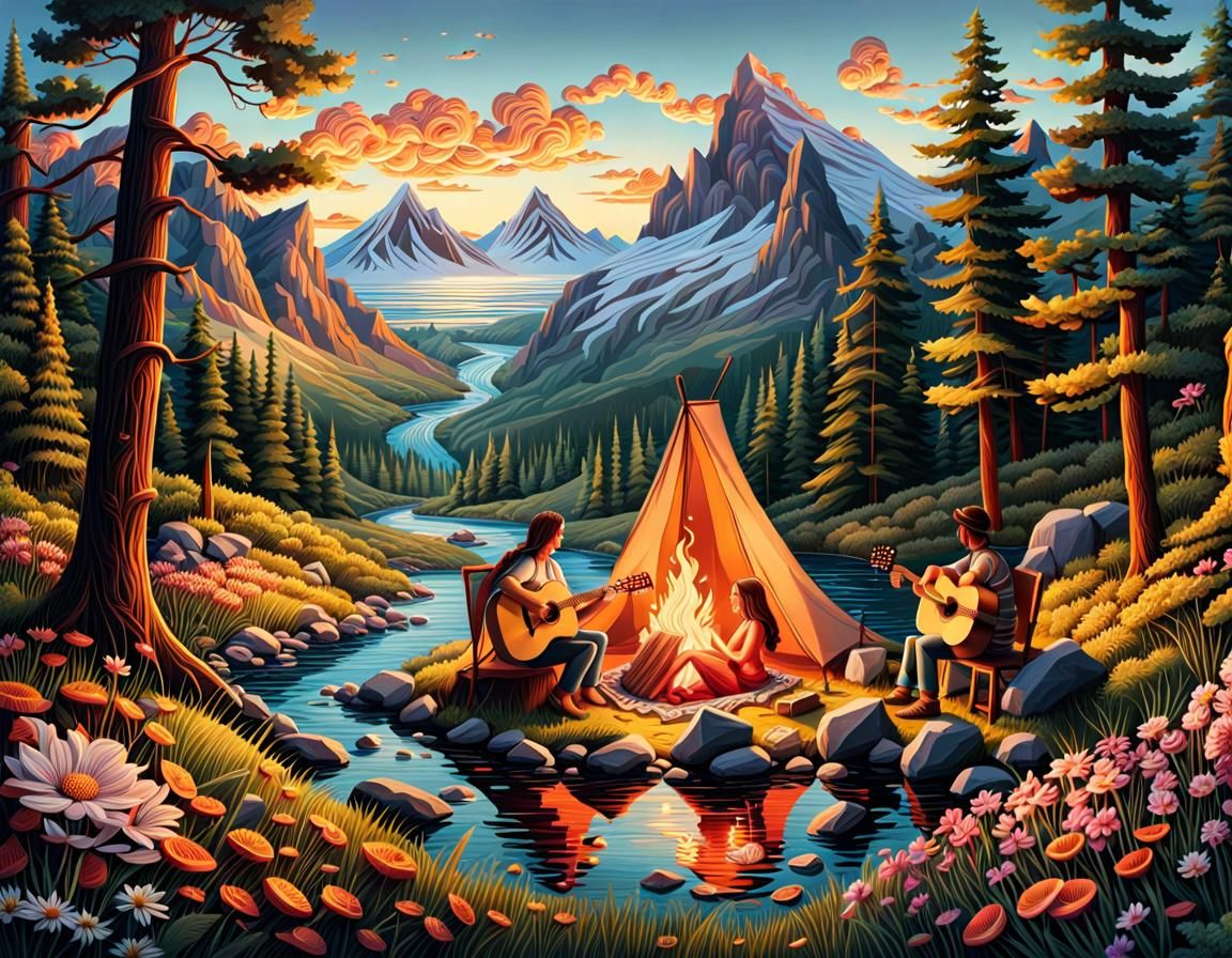 Idyllic Camping Scene with Quilled Details