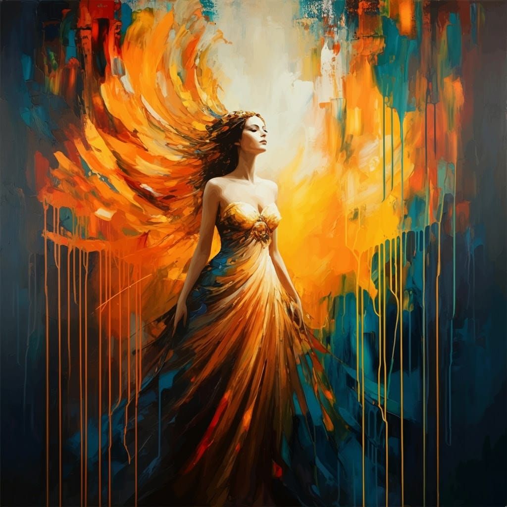 Elegant Figure in Drip Painting Style