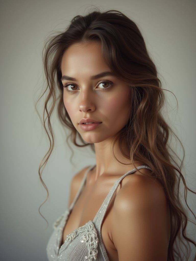 Portrait of a Young Woman in Soft Studio Lighting