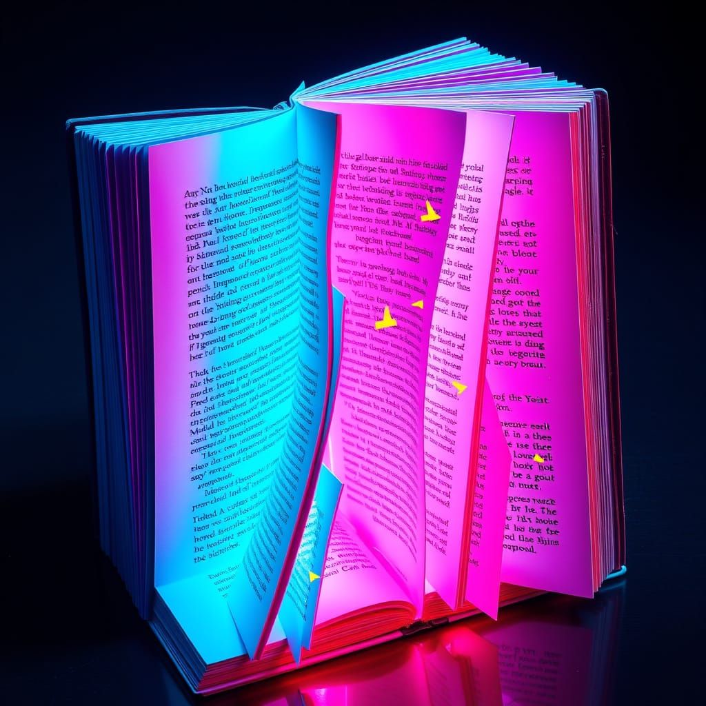 Neon Cyberpunk Book with Glitch Art Effects