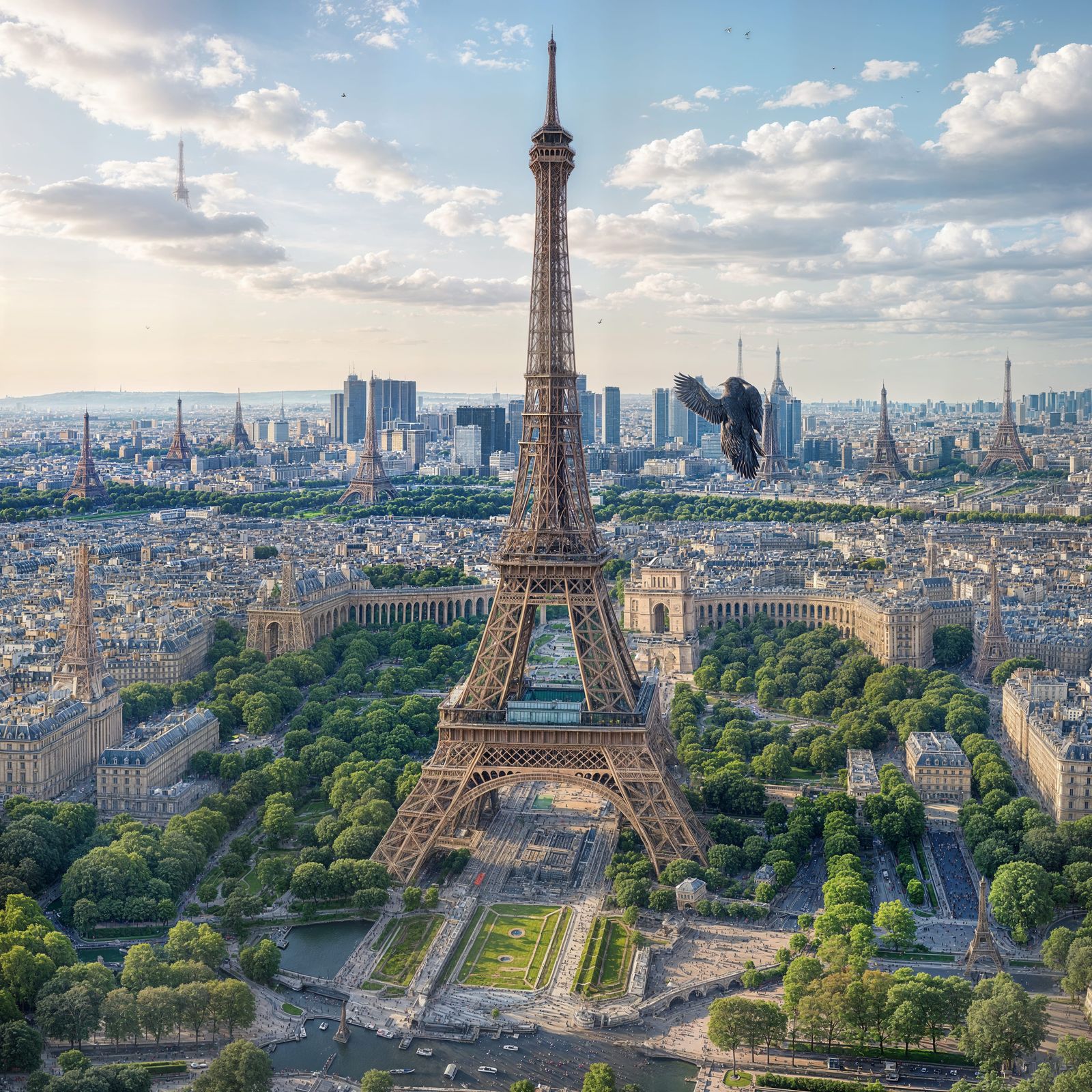 Eiffel Tower Bird's Eye View in HD Photorealism