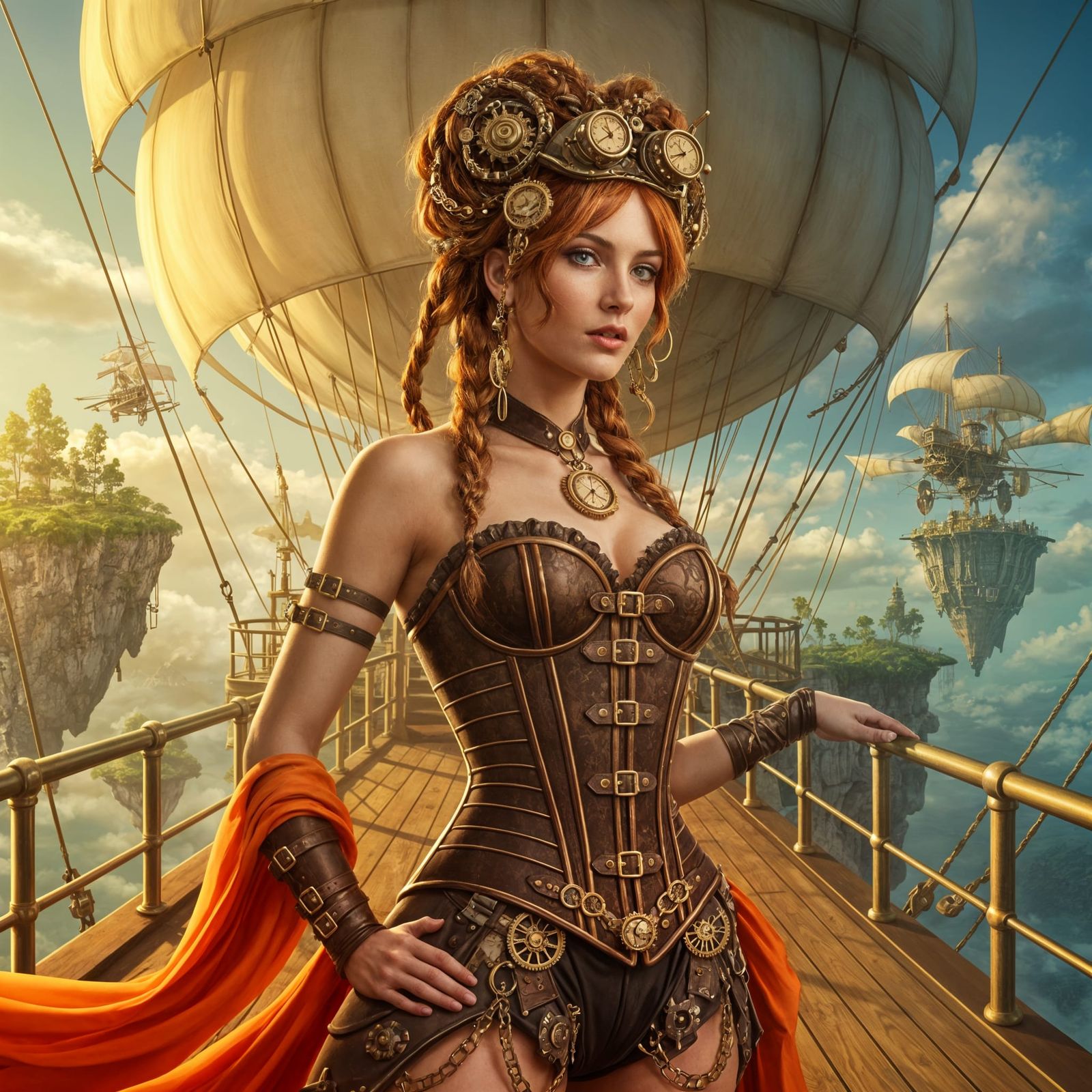 Steampunk Showgirl on Airship in Gurney Style