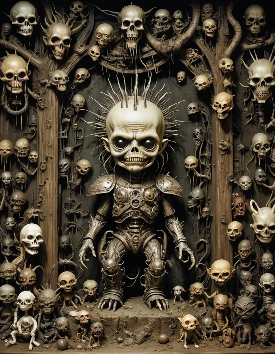 Chibi Monster in Cryptid Taxidermy, Art Nouveau Style