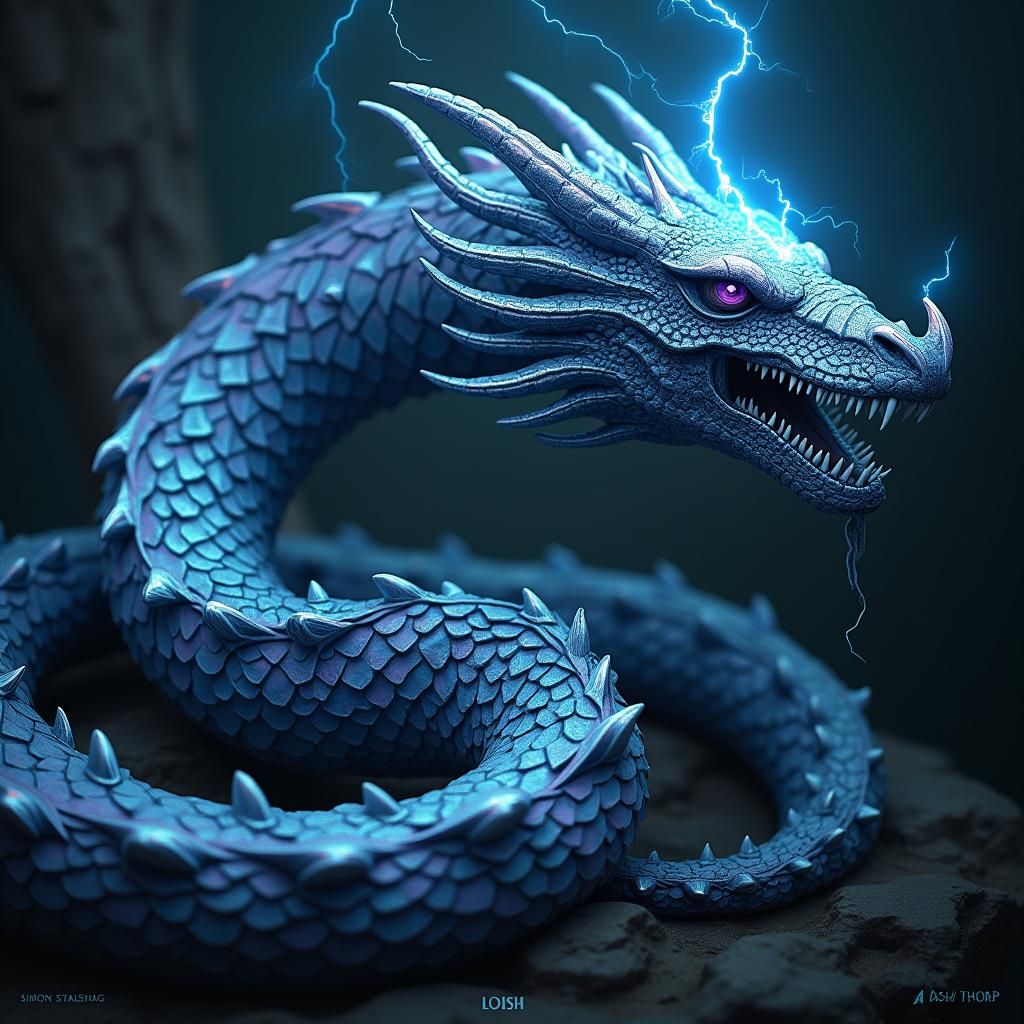 Electric Obsidian Dragon in Fantastical Realism