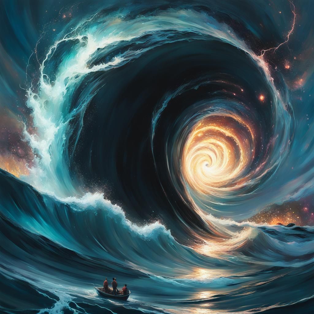 Surreal Seascape with Glowing Black Hole
