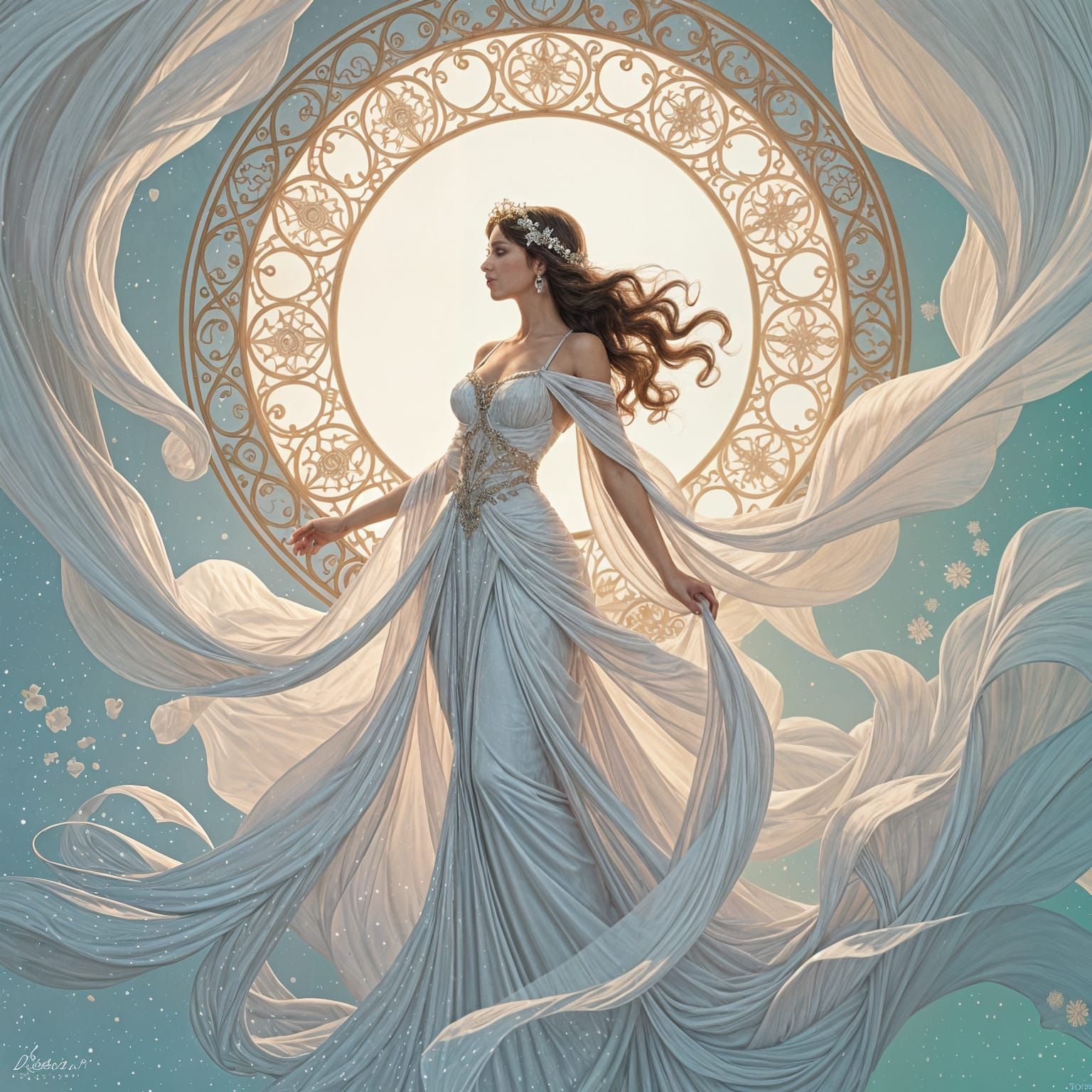 Monochromatic Goddess in Art Nouveau Style