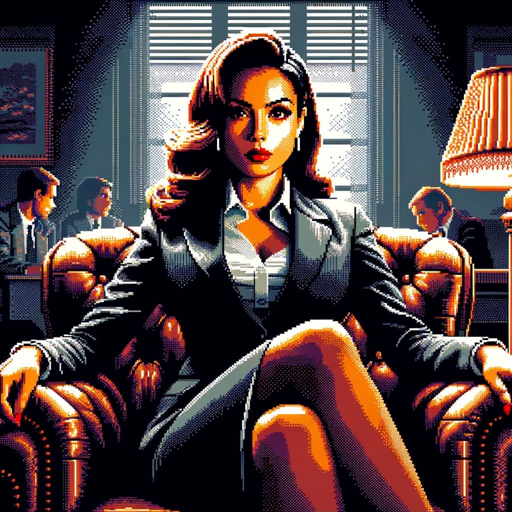 Intriguing Secretary in 8-bit Pixel Art