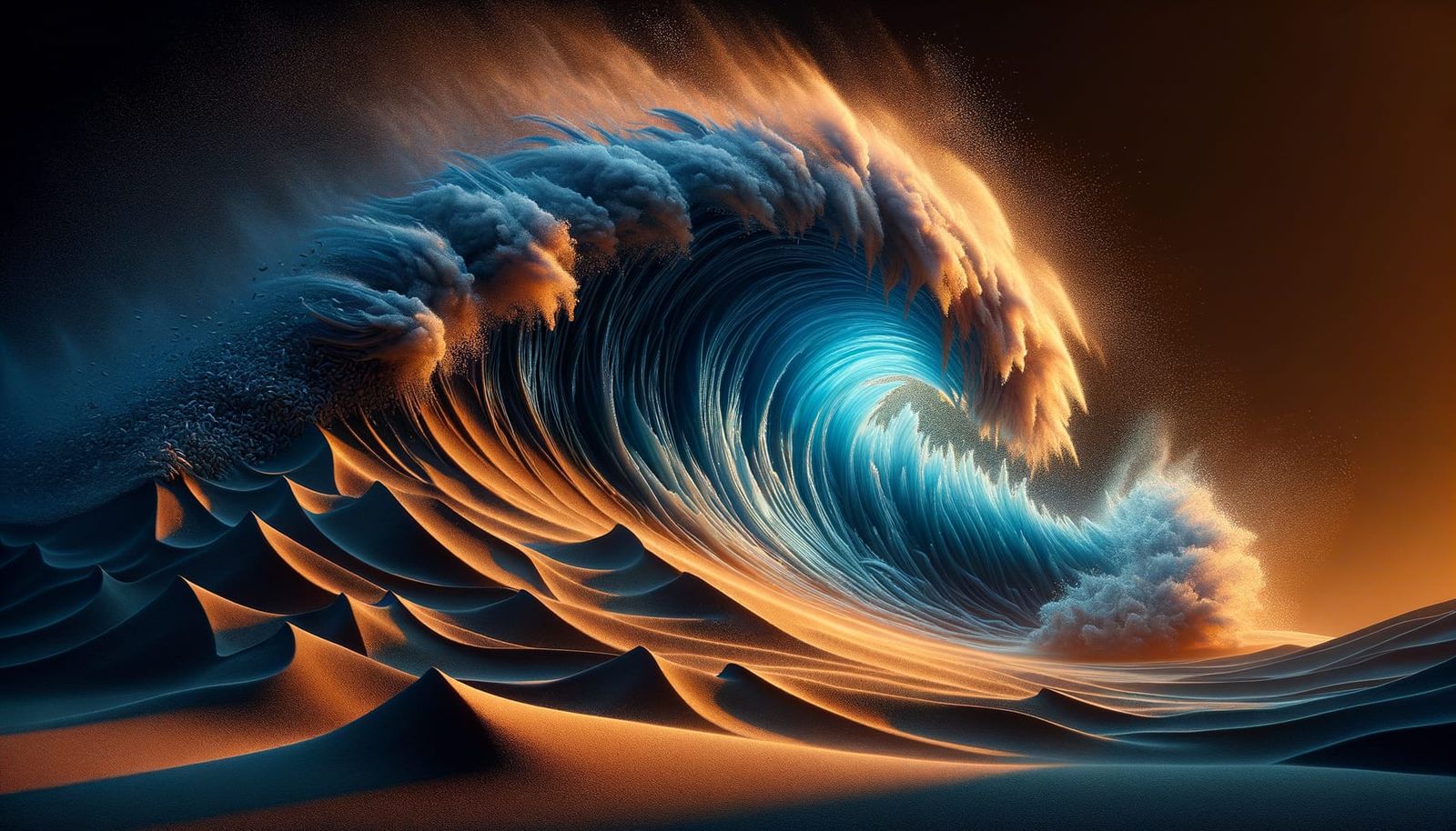 Ocean Wave Crashes Against Desert Dunes in Dramatic Clash