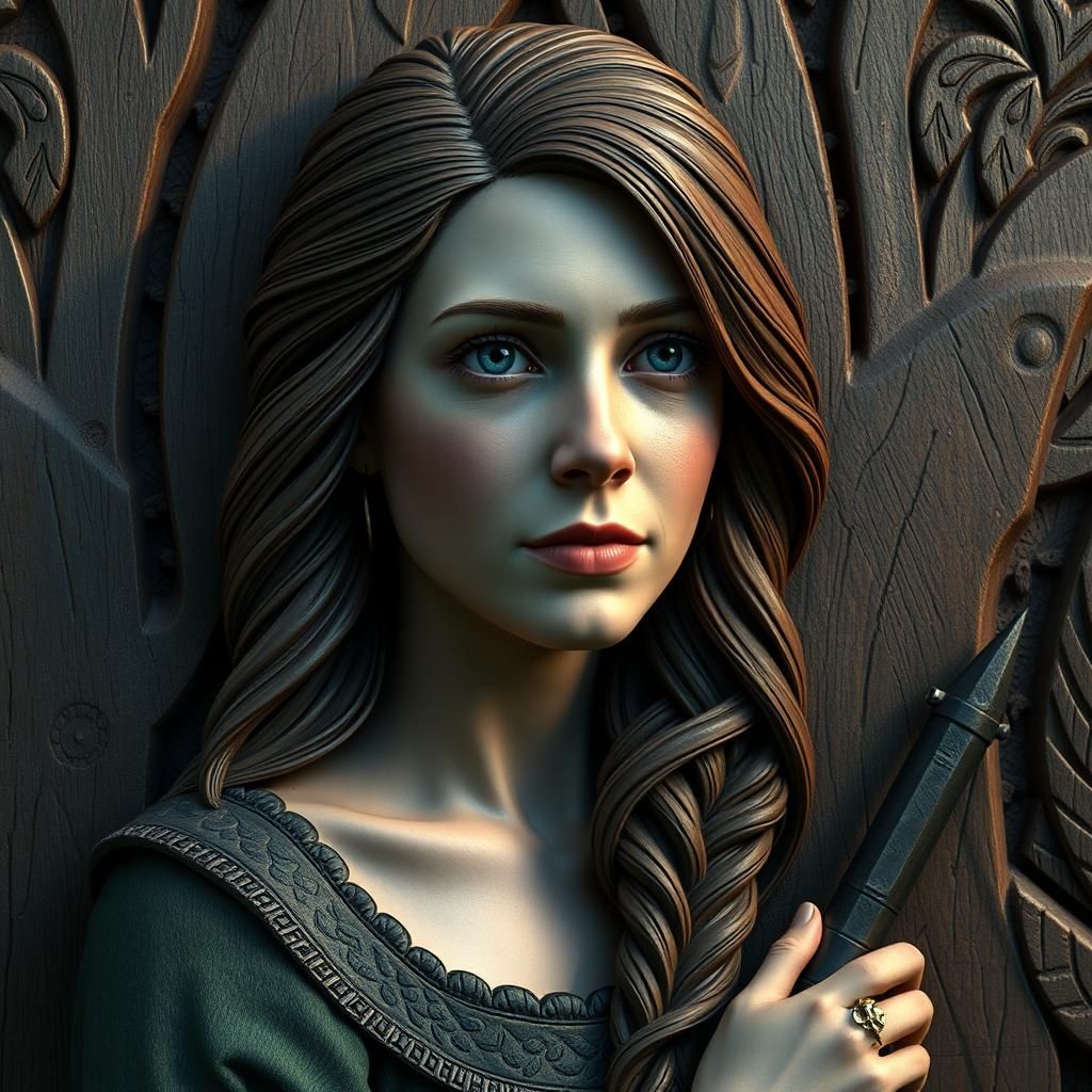 Detailed Wood Carving of Anna Kendrick