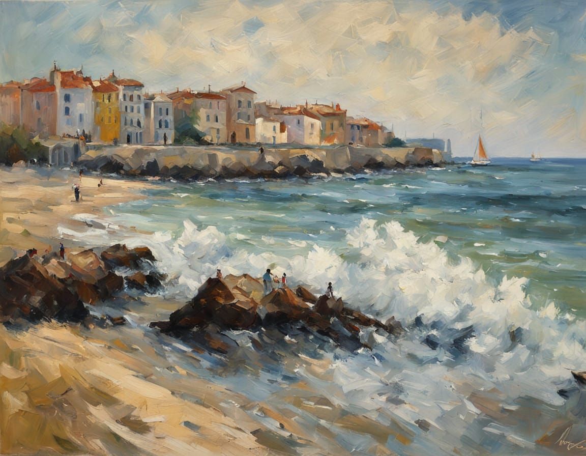An impressionist painting of the seaside in the style of Eva Gonzalès