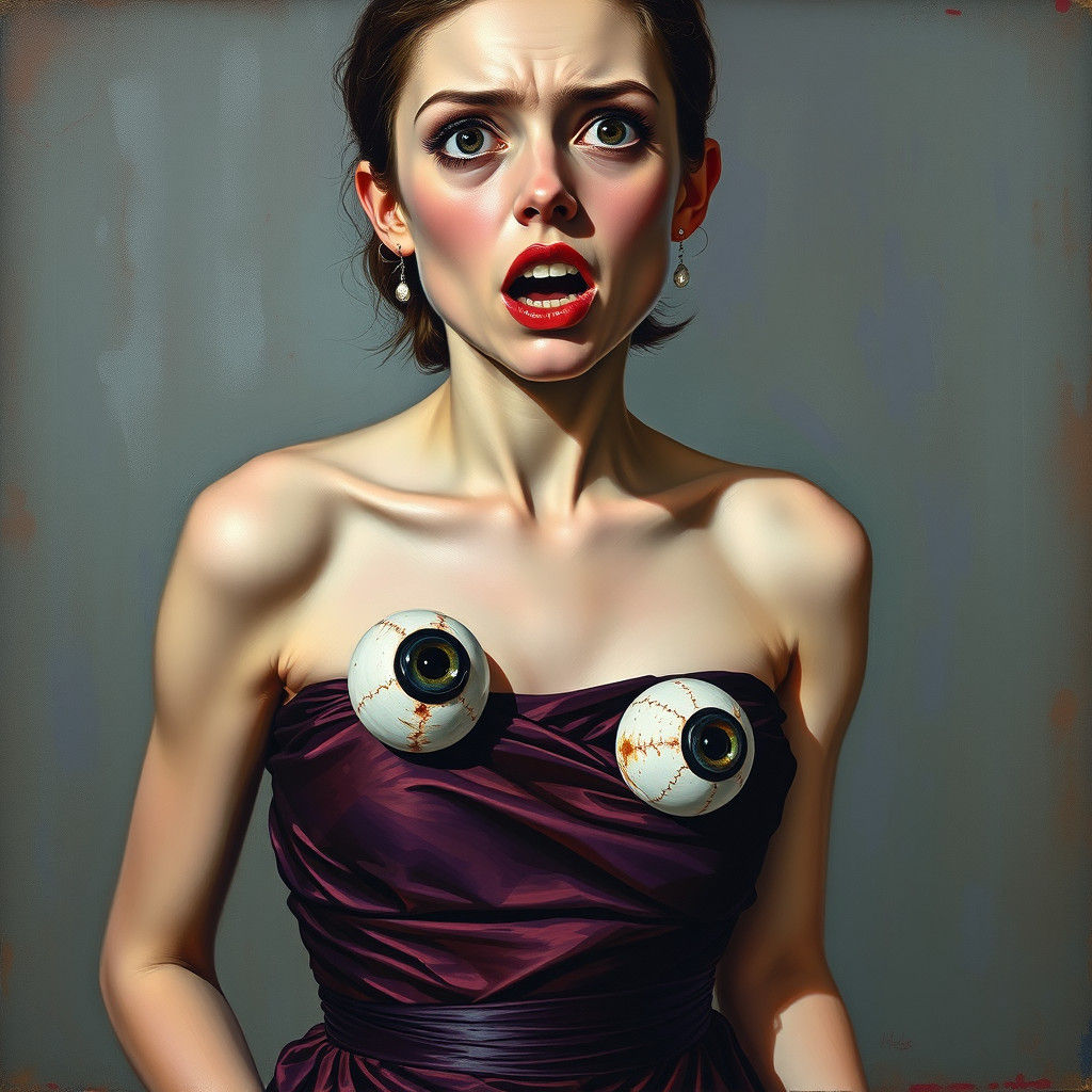Surreal Woman with Eyeballs on Dress, Dark Fantasy