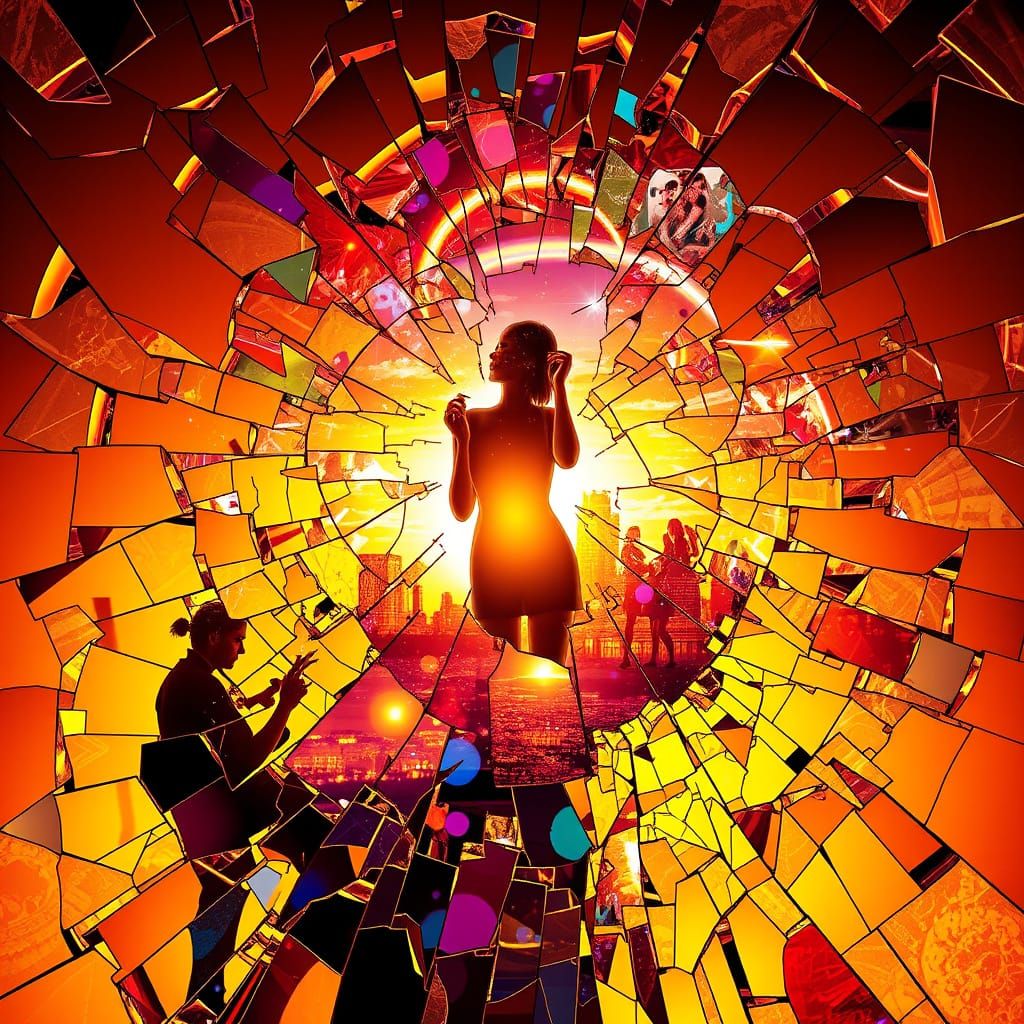 Ethereal Human Silhouette in Stained Glass-Inspired Mosaic