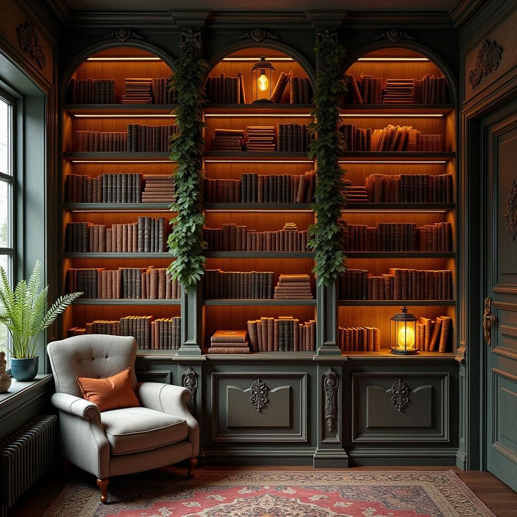 Enchanted Cottagecore Bookshelf with Vintage Books