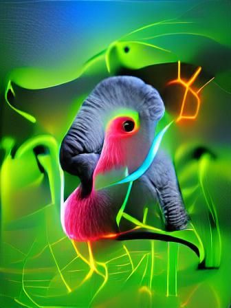 Elephant Bird in Impasto Neon Style