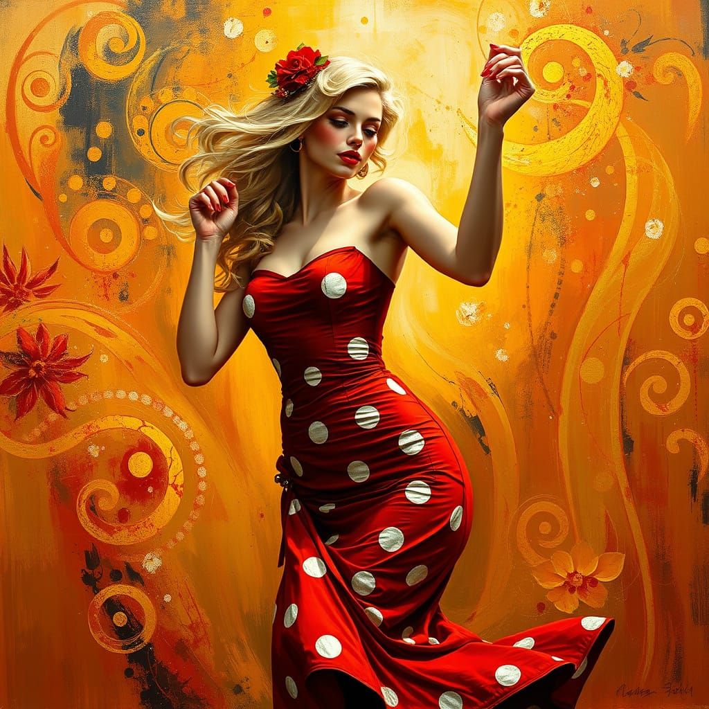 Ethereal Rockabilly Goddess in Golden Oil Painting