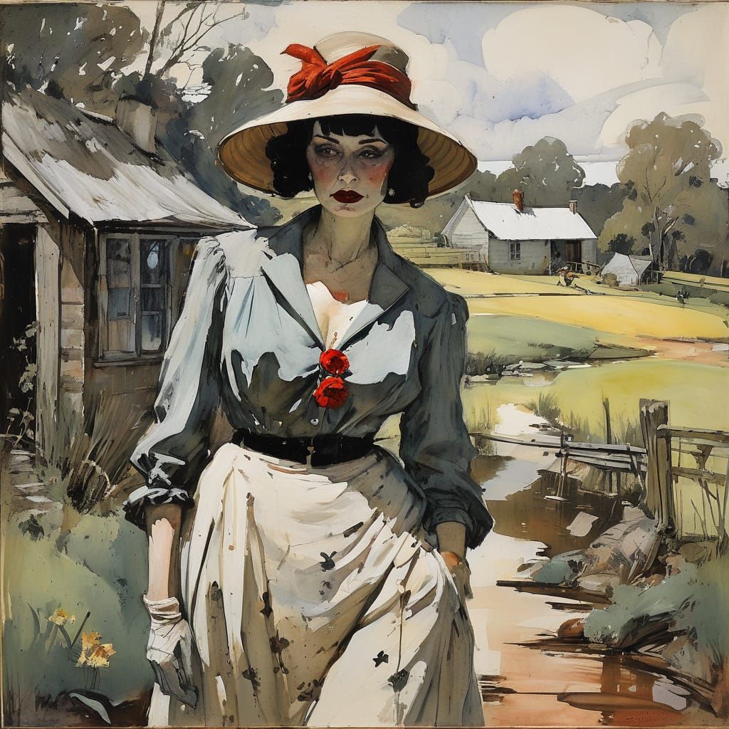 Gloomy Cottage Landscape in Watercolour Style