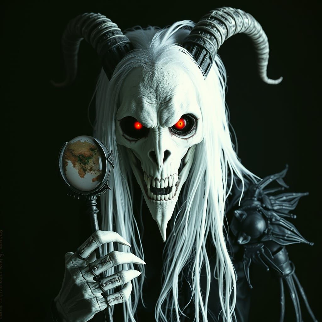 Cosmic Horror Demon Reaper Face in Hyperrealistic Style