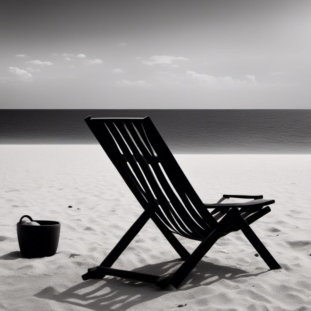 Monochrome Long Chair on a Dark Beach