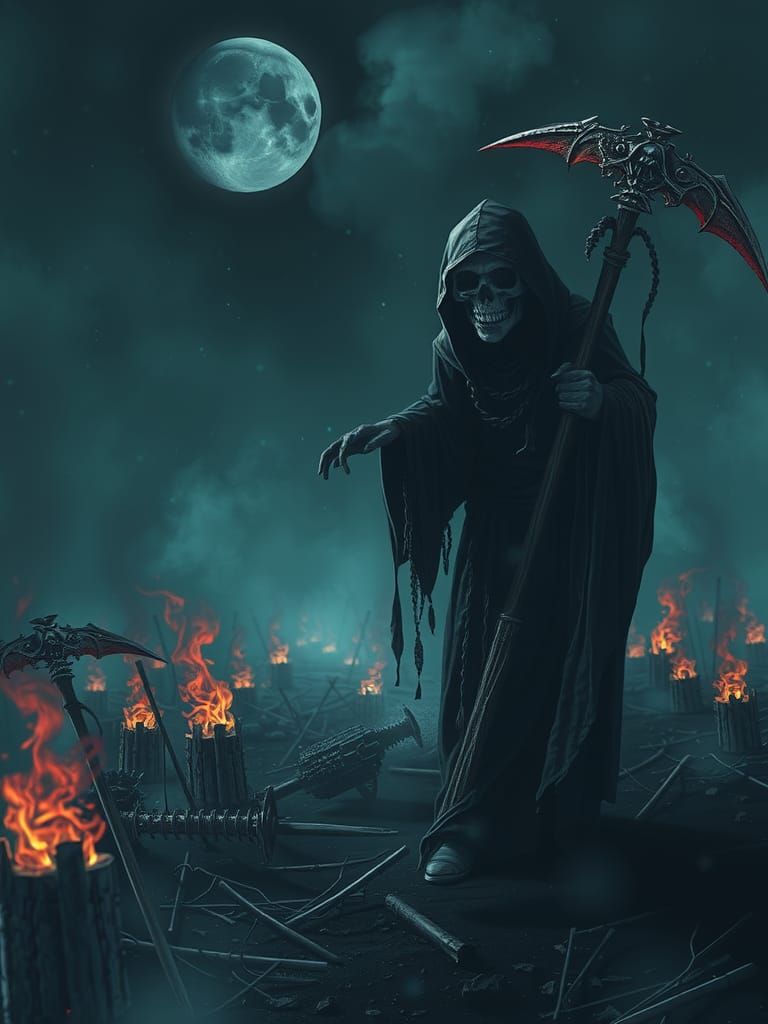 Grim Reaper on Battlefield at Night