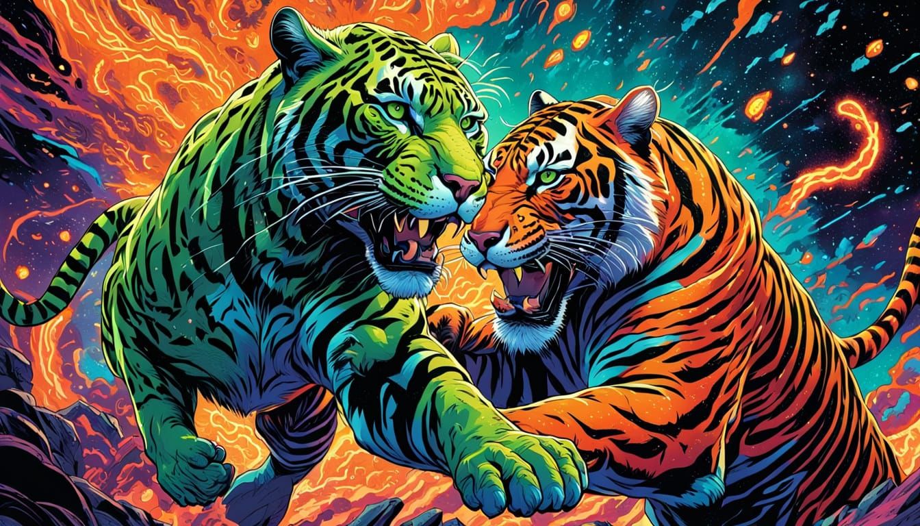 Neon Panther vs Tiger in Cosmic Battle