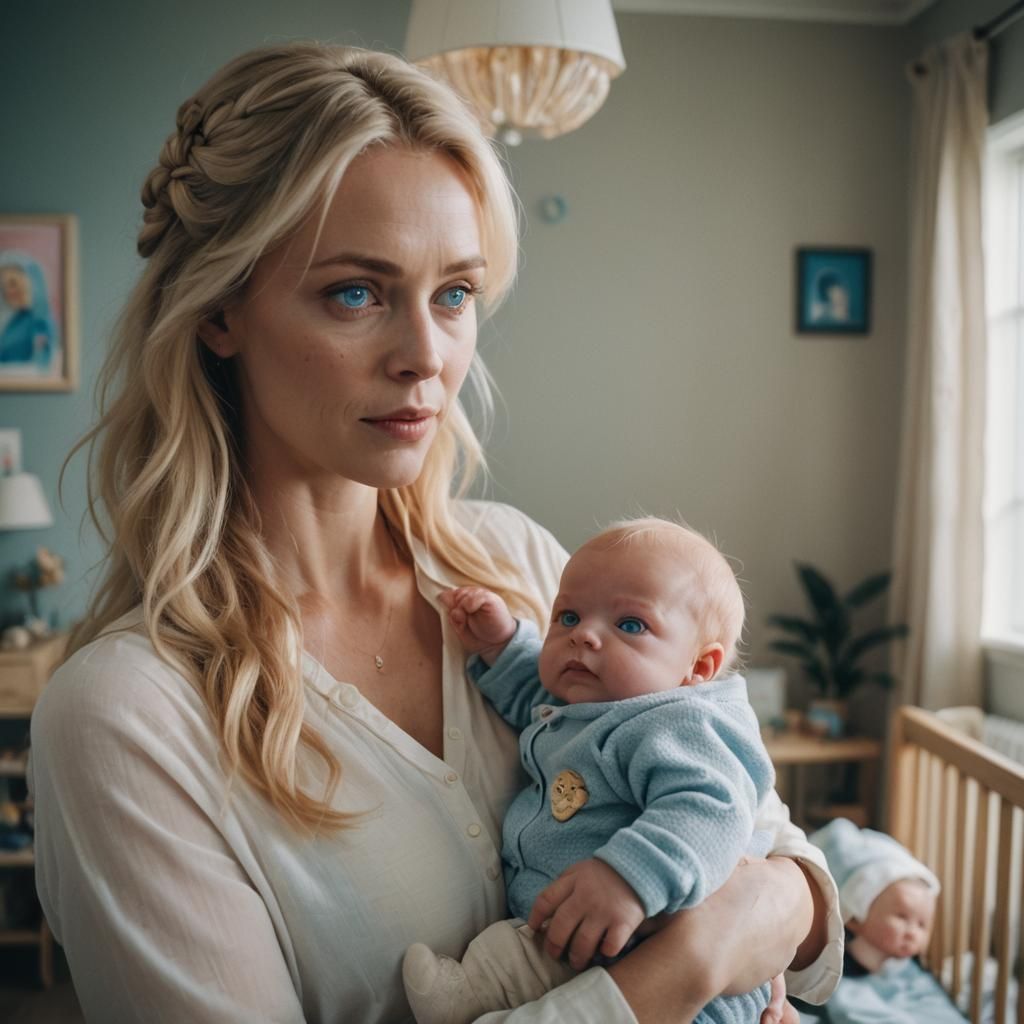 Cinematic Portrait of Mother and Baby in Nursery