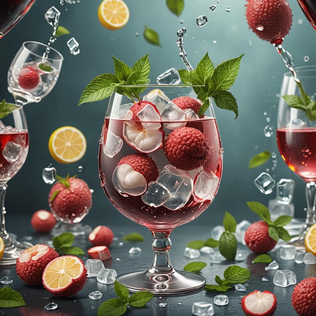 Refreshing Lychee Juice in Wine Glass, Matte Painting