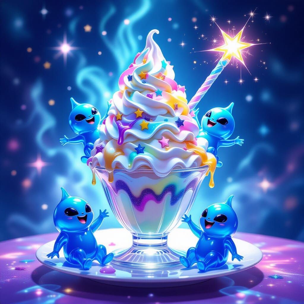 Cosmic Ice Cream Sundae with Blue Aliens