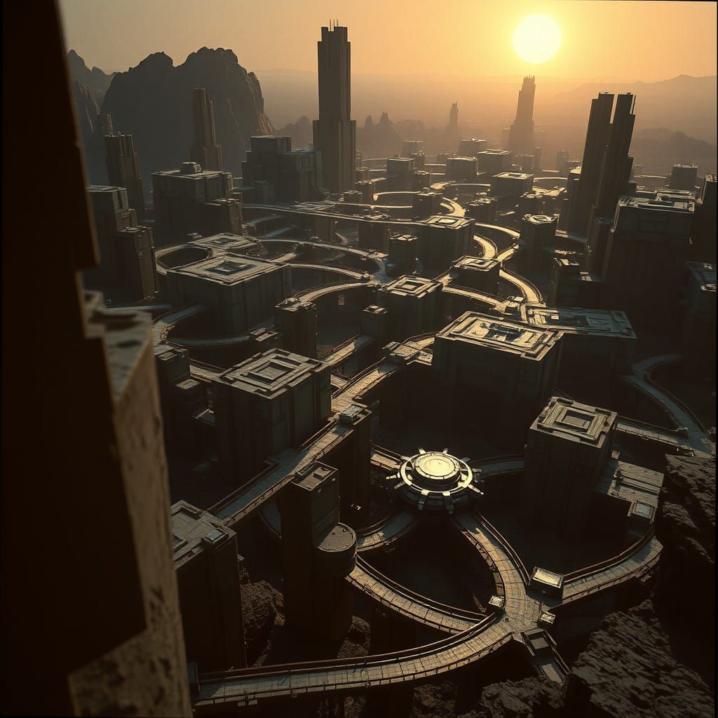 Cyberpunk Dystopian Metropolis in Dark, Muted Tones