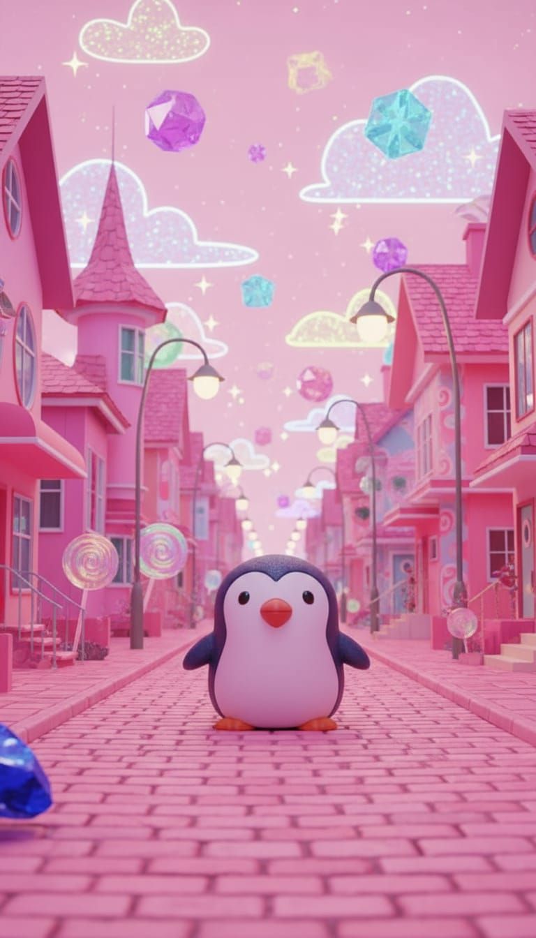 Penguin in a Pink Town