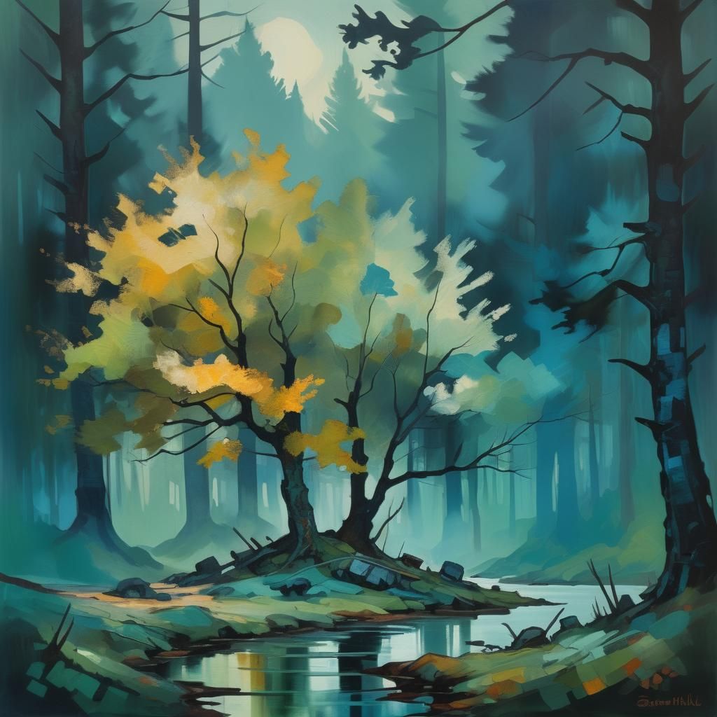 Mysterious Forest in Expressionist Style