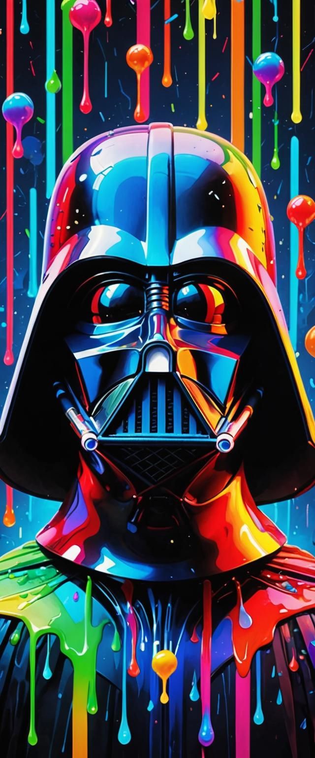 Darth Vader With Beautiful Multicoloured Neon Drops Dripping Down Elegantly From  Above His Head. Remix Tip* N⁰2

\𝕏/is...