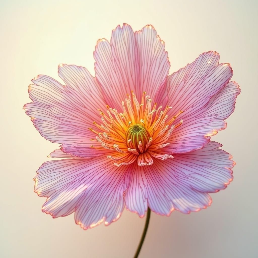 Vibrant Feathered Bloom in Whimsical Watercolor Style