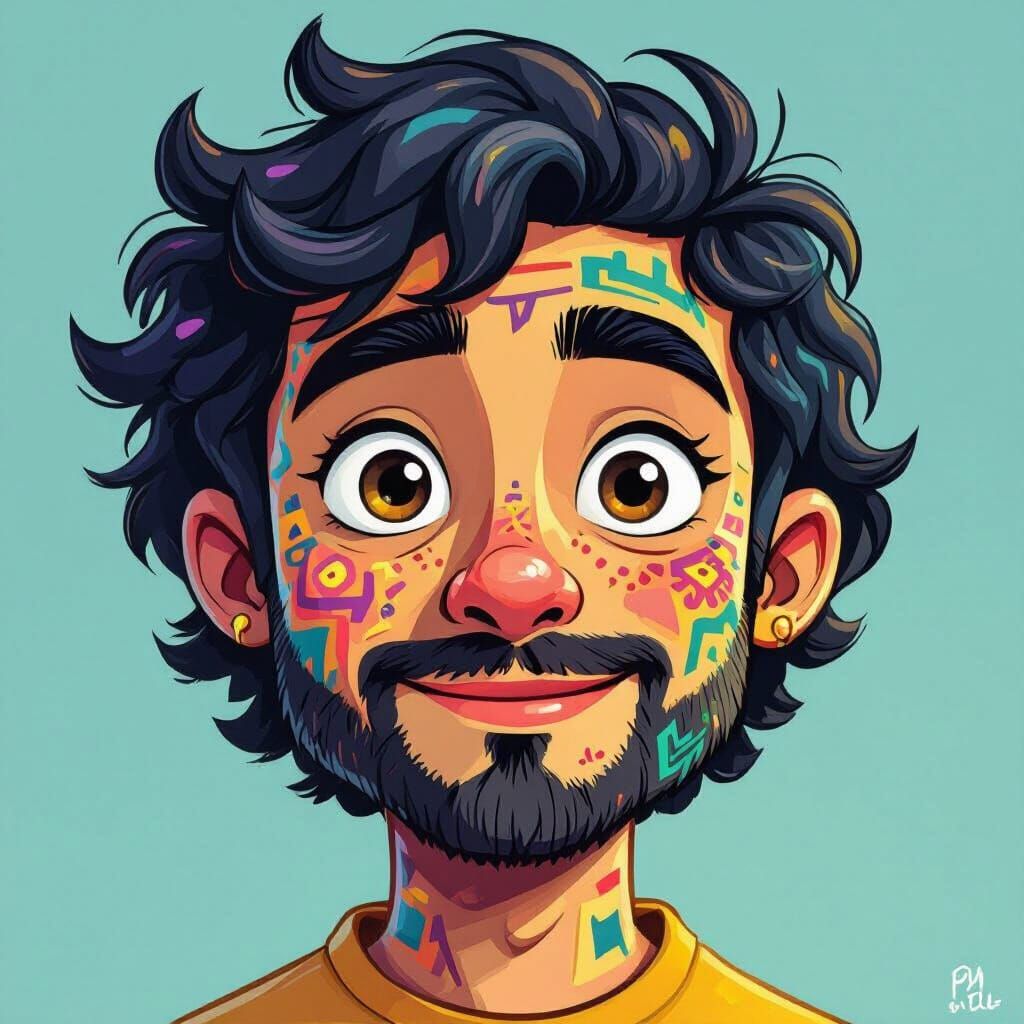 Vibrant Doodle Face NFT Character with Bold Outlines