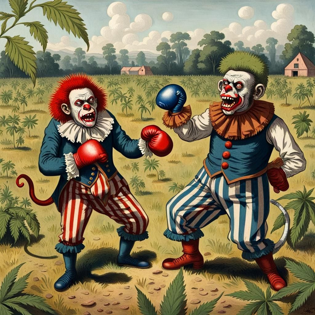 Zombie Monkey Clown Boxing in Colonial Style