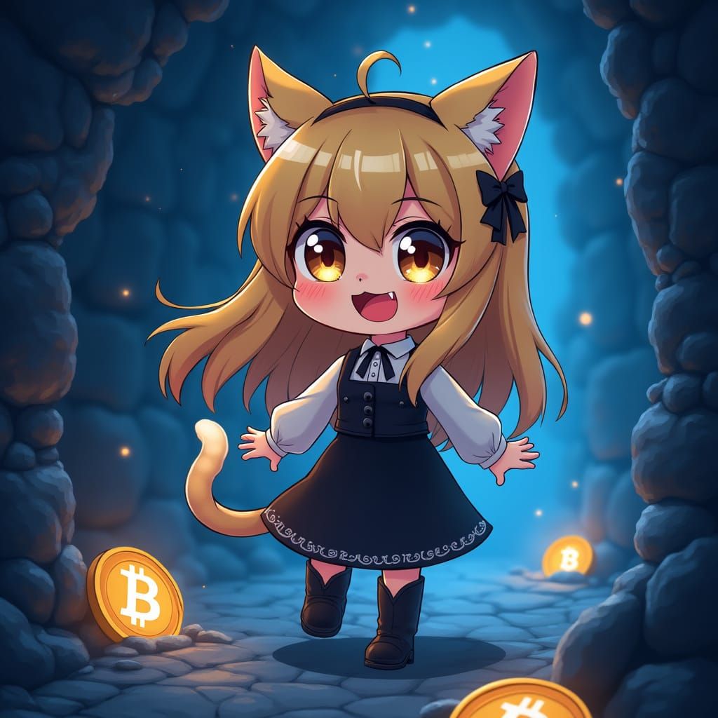Synthwave Anime Catgirl Mining Bitcoin